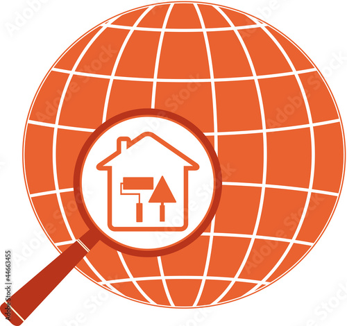 repair icon with house trowel, roller and planet