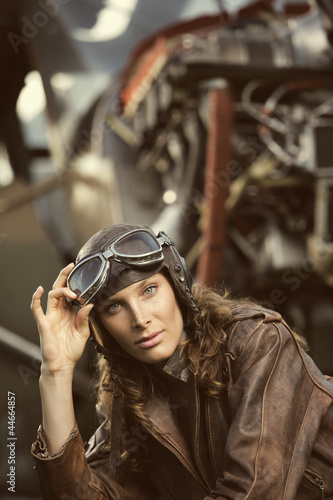 Beautiful woman aviator: vintage photo