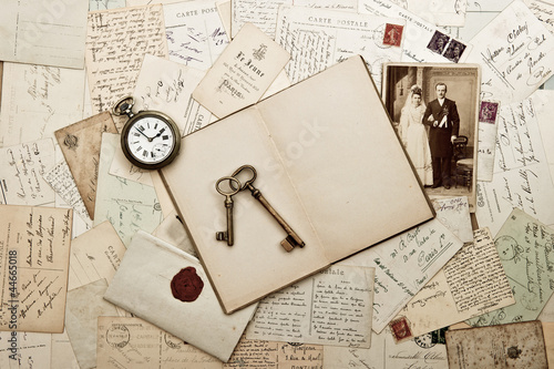 old weding photo, letters and post cards