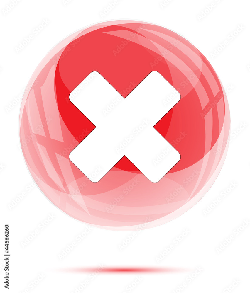 White cross mark in red glass sphere White cross mark in red glass sphere