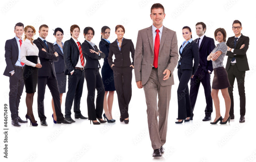 business man walking forward leading team business man walking forward leading team