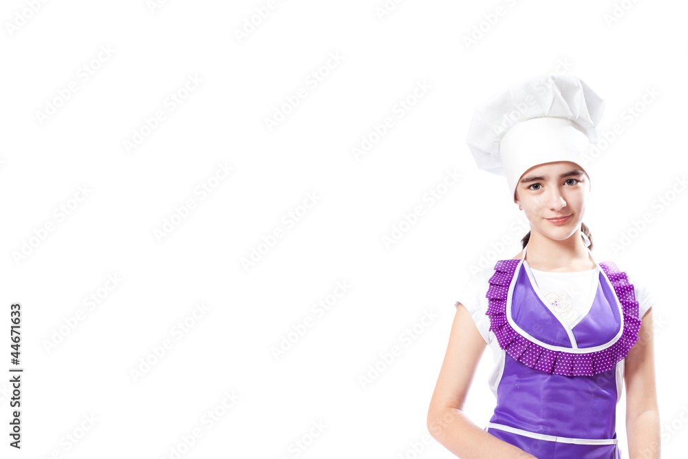 girl the cook in an apron and a cap of the cook girl the cook in an apron and a cap of the cook