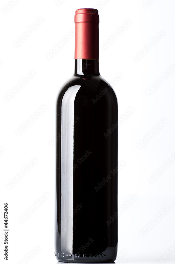 A red wine bottle on the white background A red wine bottle on the white background