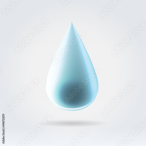 Clear drop of water hanging over light background