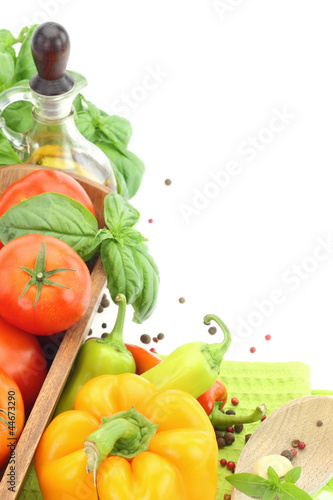 Fresh vegetables on white background with copy space