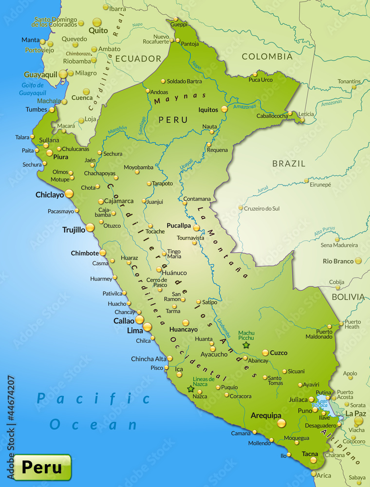 Karte von Peru mit Nachbarländern