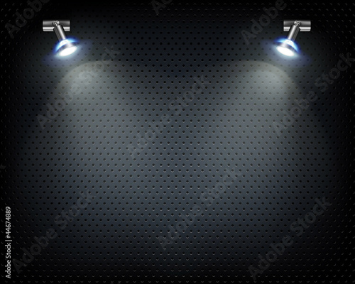 Place for exhibit. Metal grill.