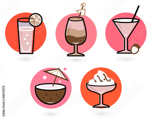 Retro drinks set isolated on white ( pink and red )