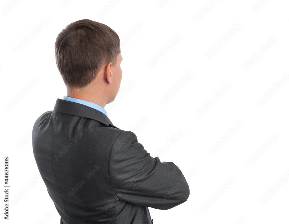 business man thinking. back view. Isolated on white business man thinking. back view. Isolated on white