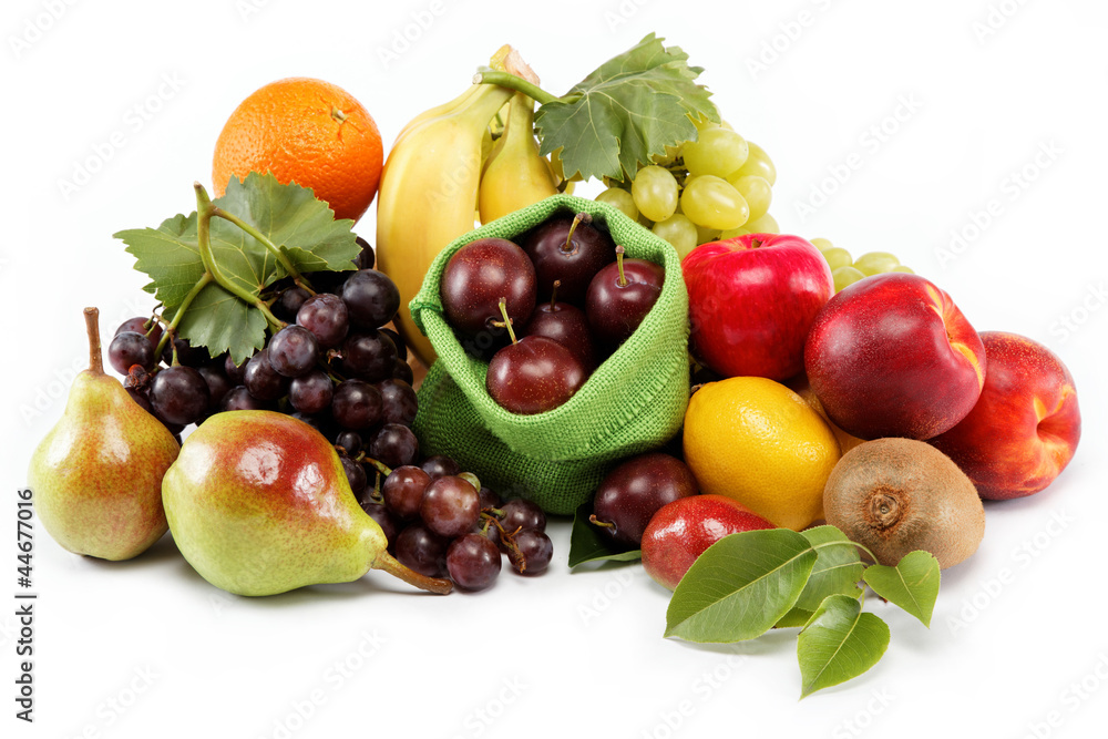 Fresh fruits isolated on a white background. Set of different fr Fresh fruits isolated on a white background. Set of different fr