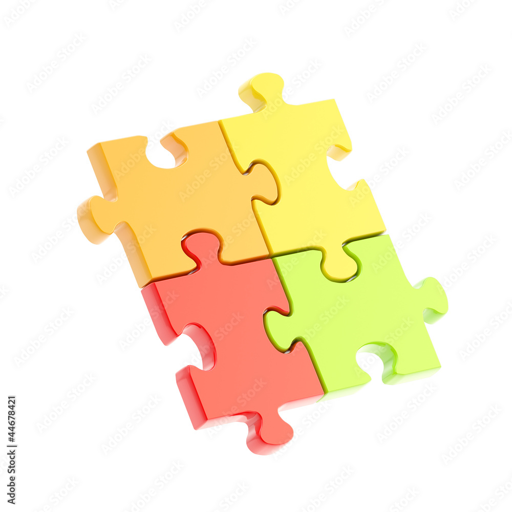 Four linked puzzle jigsaw pieces isolated Four linked puzzle jigsaw pieces isolated