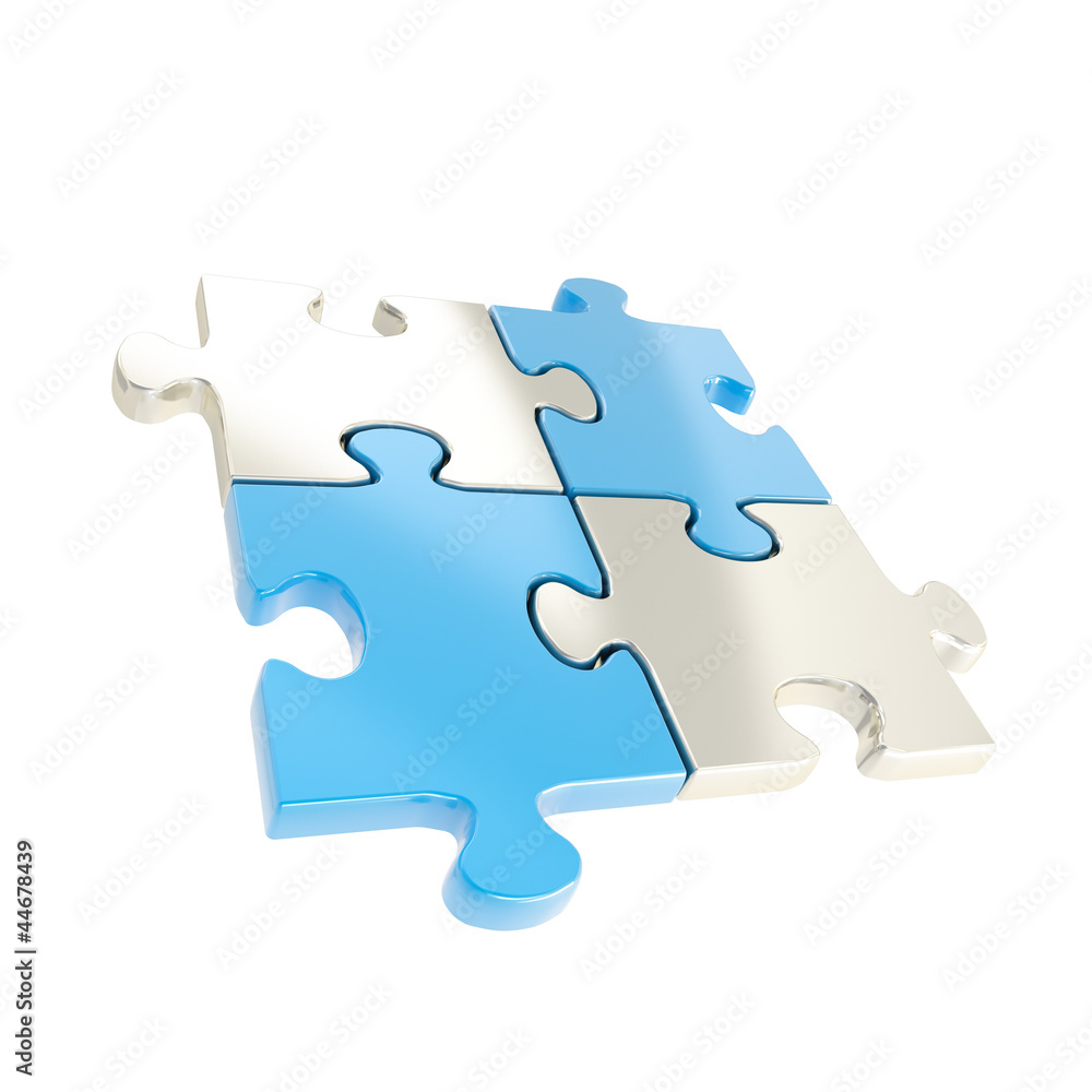 Four linked puzzle jigsaw pieces isolated Four linked puzzle jigsaw pieces isolated