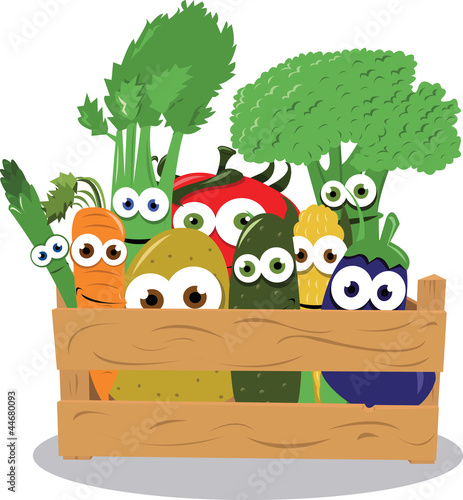 Funny Veggies in a Wooden Box