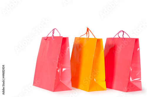 three shopping bags isolated on white