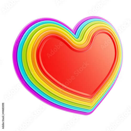 Heart symbol shape made of six rainbow colored layers