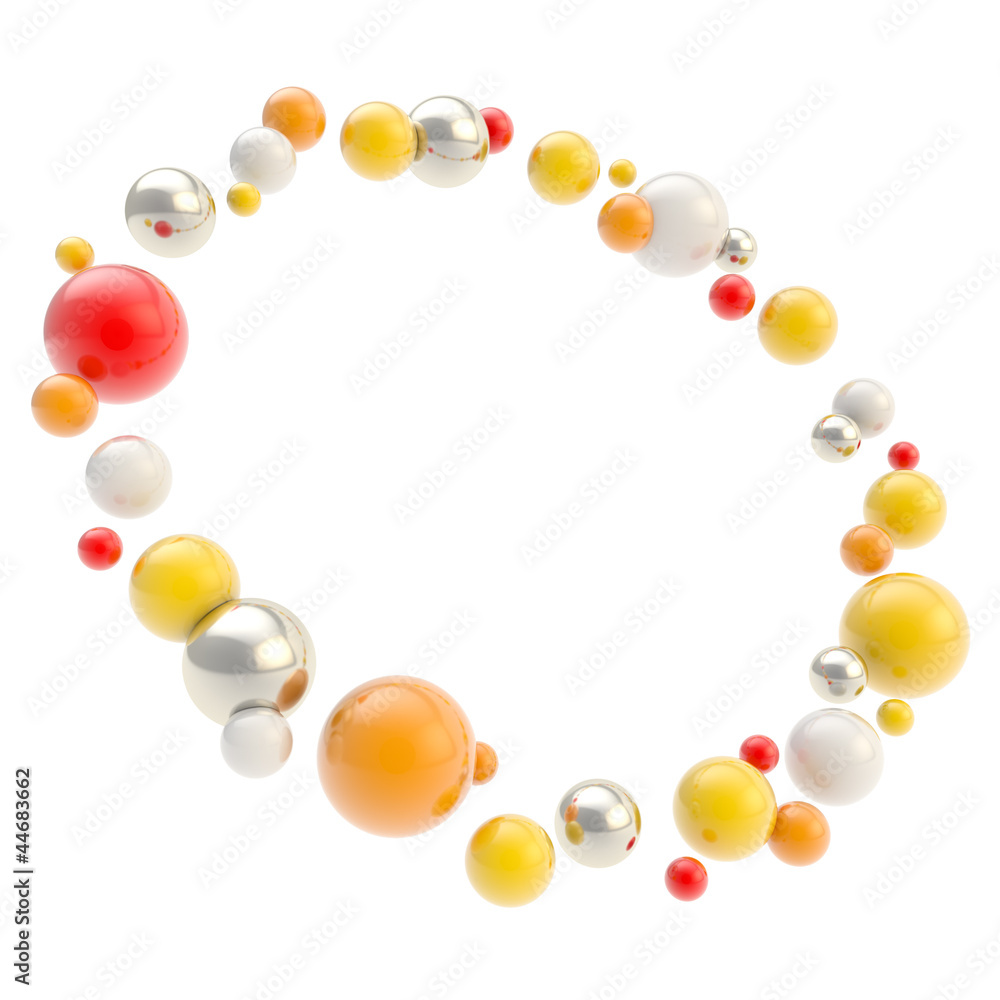 Round circle copyspace frame made of glossy spheres Round circle copyspace frame made of glossy spheres