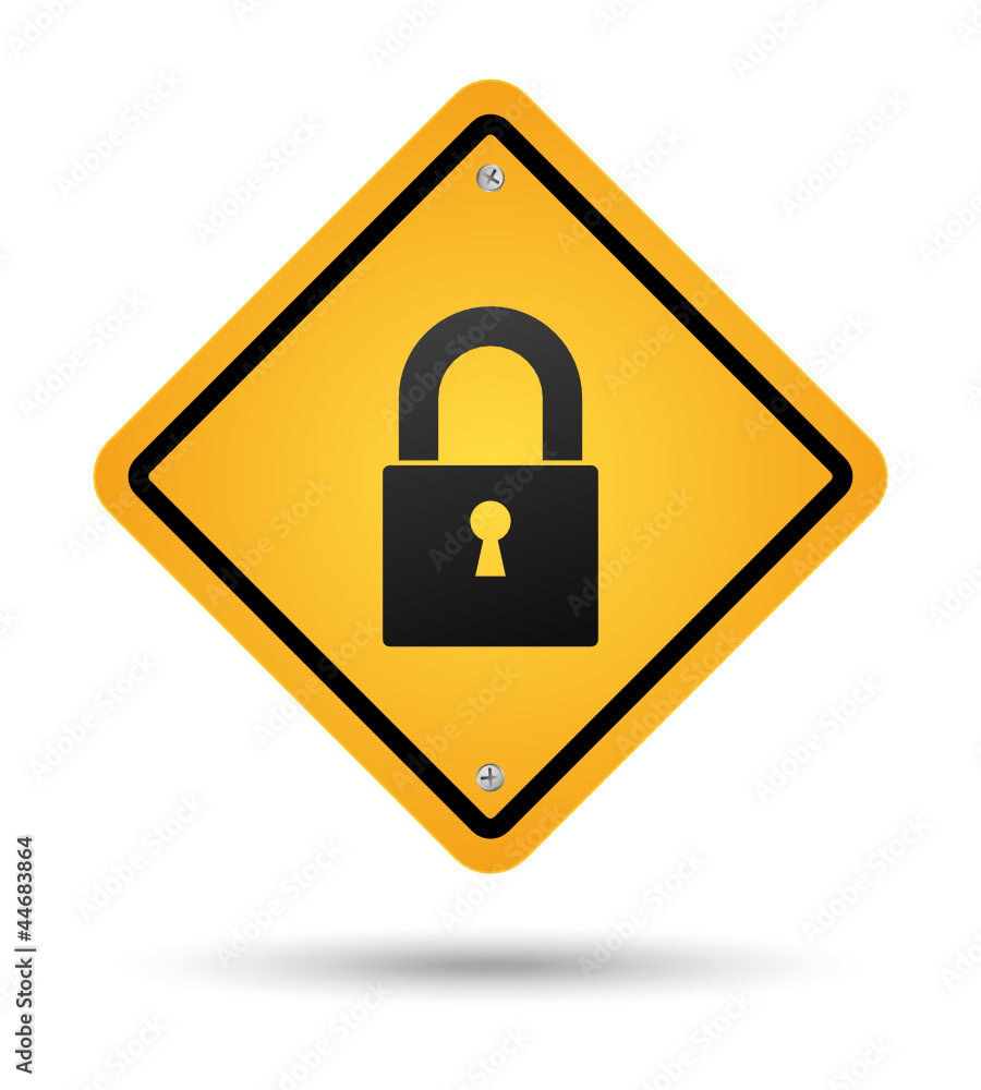 yellow padlock road sign for security