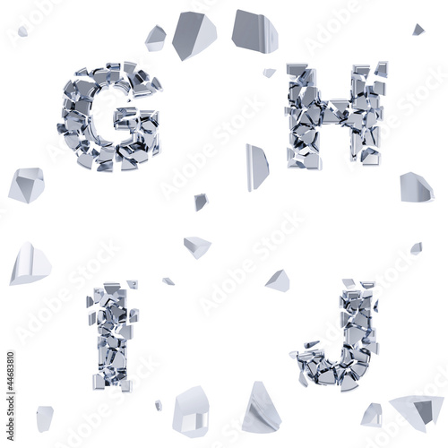 Abc alphabet symbol broken into tiny glossy pieces