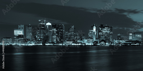 Boston skyline by night from East Boston  Massachusetts