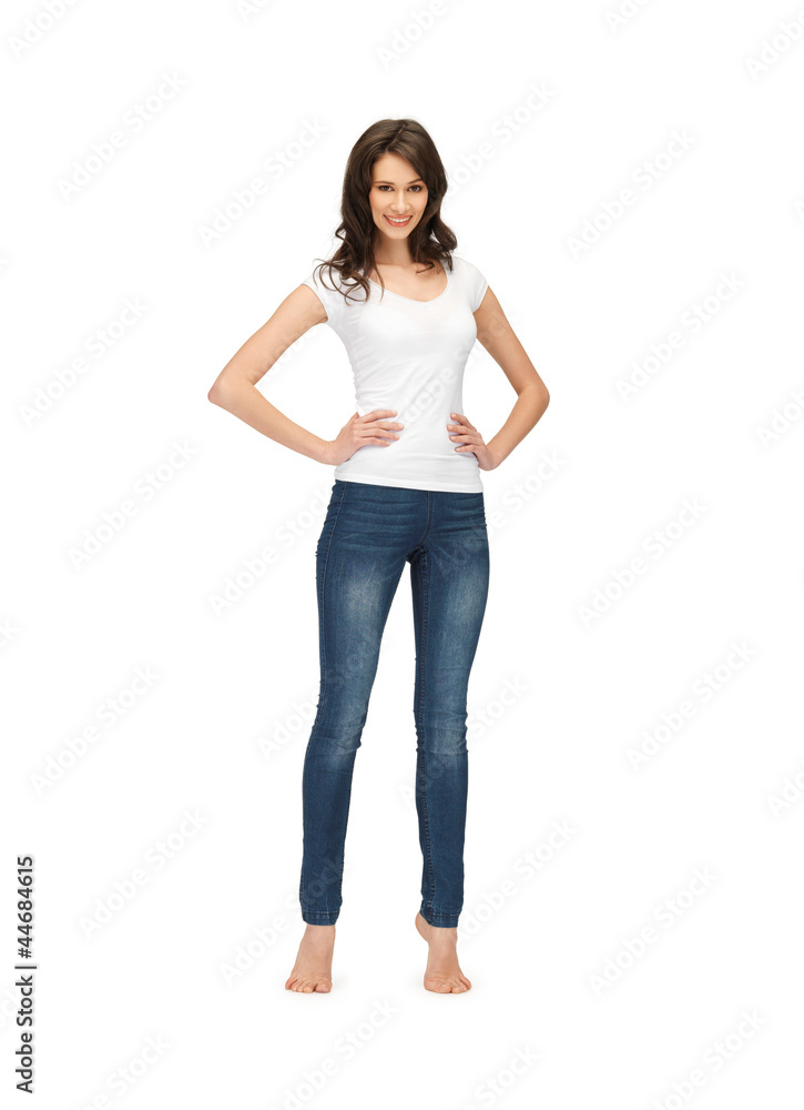 smiling teenage girl in blank white t-shirt smiling teenage girl in blank white t-shirt
