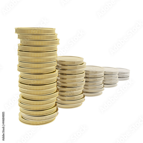 Row of coin pile stacks tra...