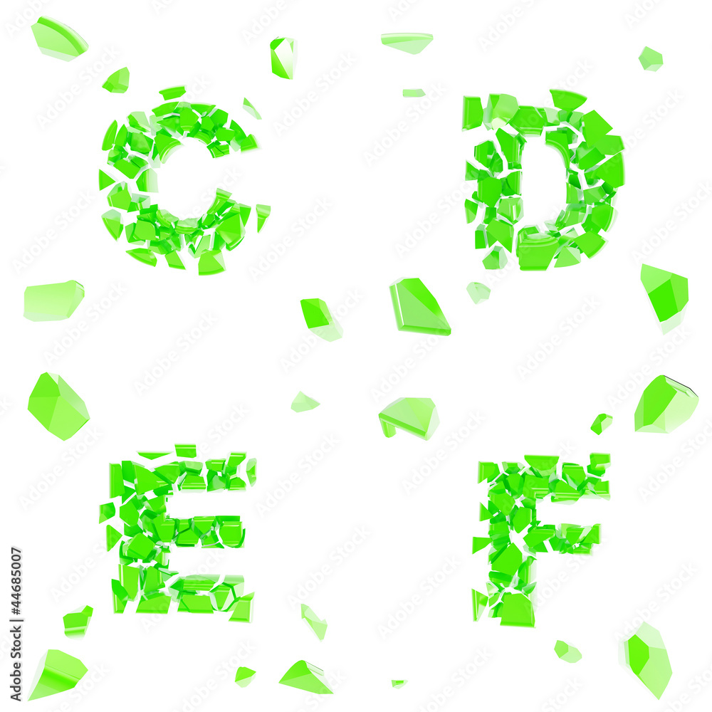 Abc alphabet symbol broken into tiny glossy pieces Abc alphabet symbol broken into tiny glossy pieces
