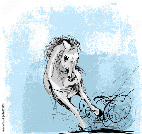 Sketch of white horse running