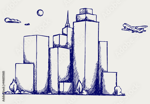 Panoramic city. Doodle style