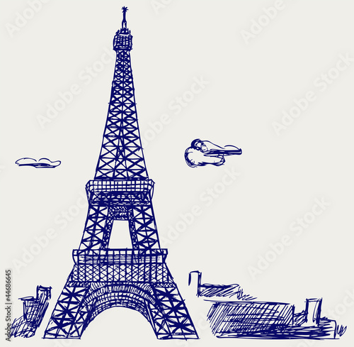 Eiffel Tower in Paris. Doodle style