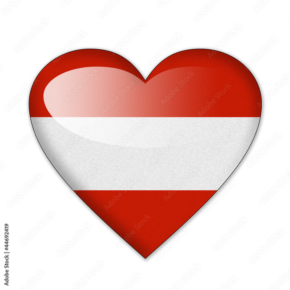 Fototapeta premium Austria flag in heart shape isolated on white background
