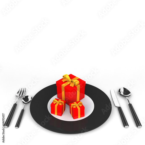 Illustration of gift box on a white plate