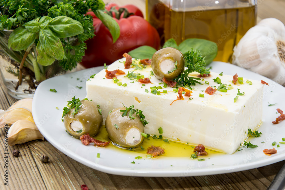 Block of Feta Cheese on a plate