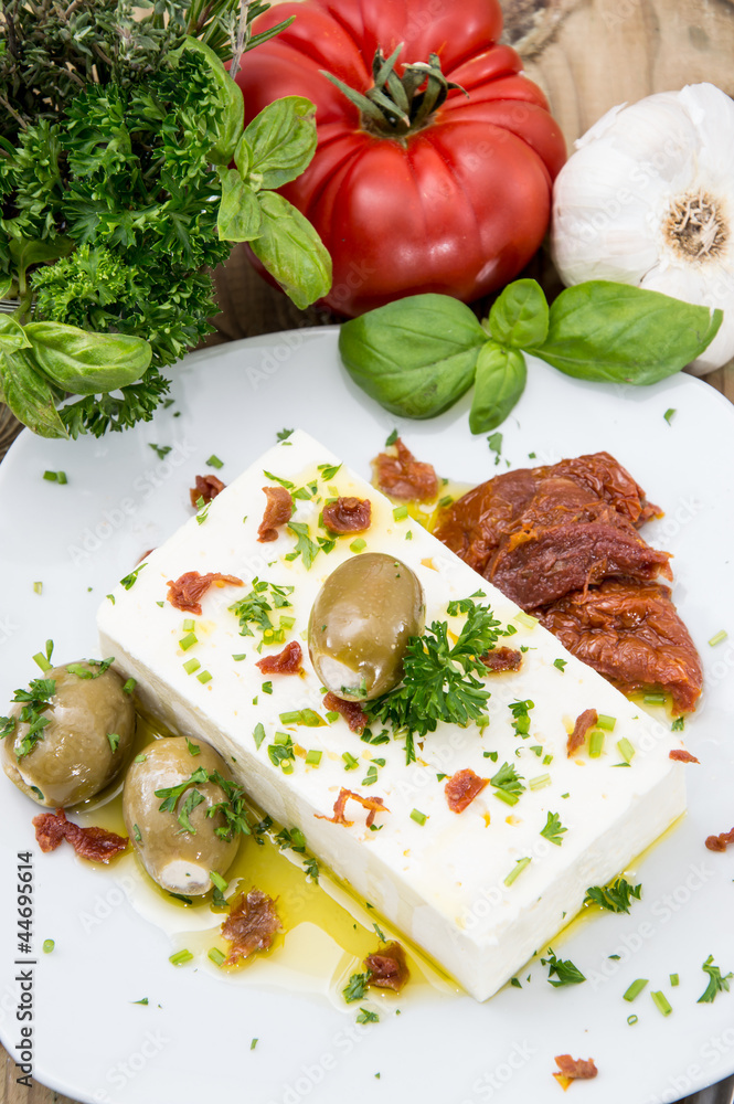 Feta Cheese with Olives and oil Feta Cheese with Olives and oil
