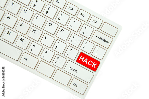 Wording Hack on computer keyboard isolated on white background