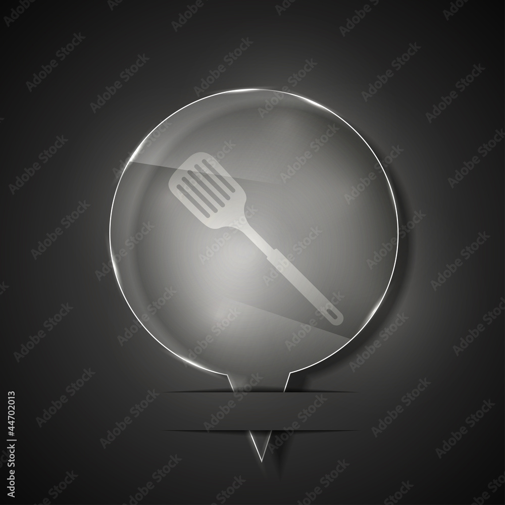 Vector glass slotted kitchen spoon icon on gray background Vector glass slotted kitchen spoon icon on gray background