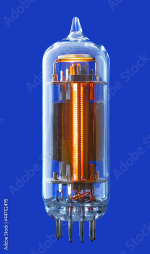Vacuum electron tube on blue background (isolated with path)