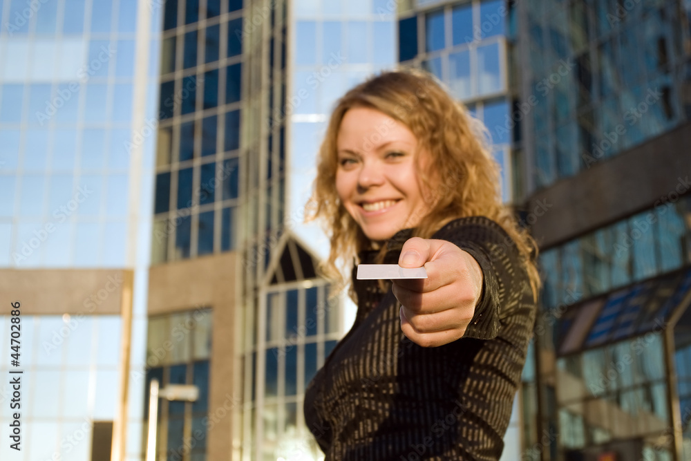 Fototapeta premium Woman giving credit card