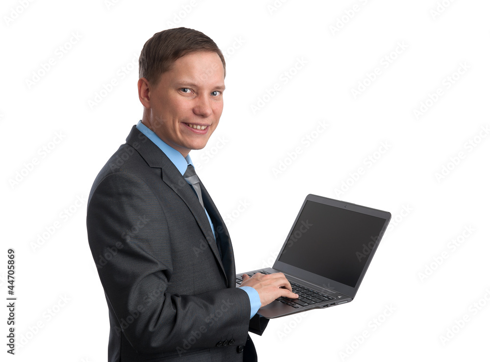 businessman with laptop computer isolated on white businessman with laptop computer isolated on white