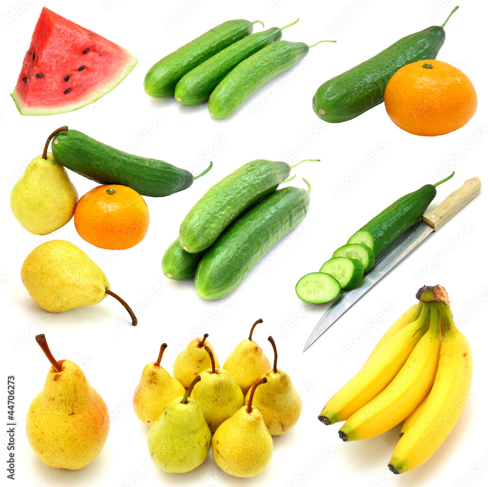 Set of fruits and vegetables isolated on white background Set of fruits and vegetables isolated on white background