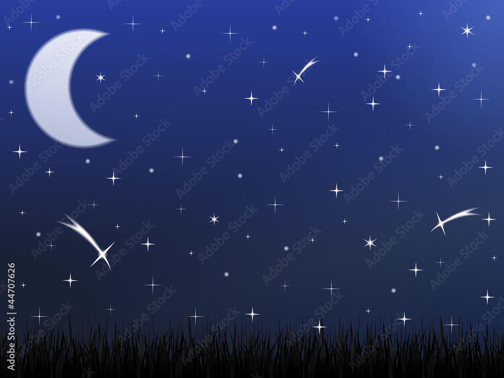 Night sky with stars and moon