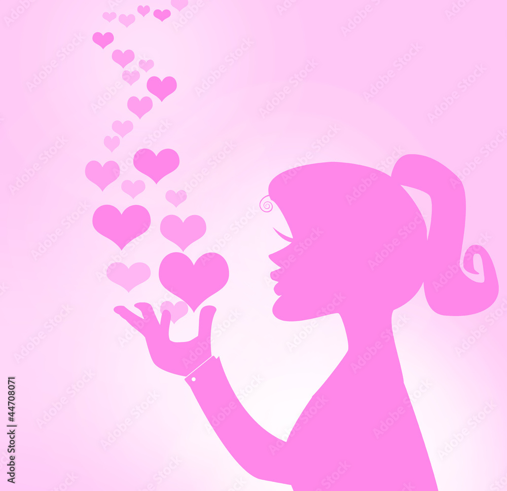 silhouette of girl blowing hearts silhouette of girl blowing hearts