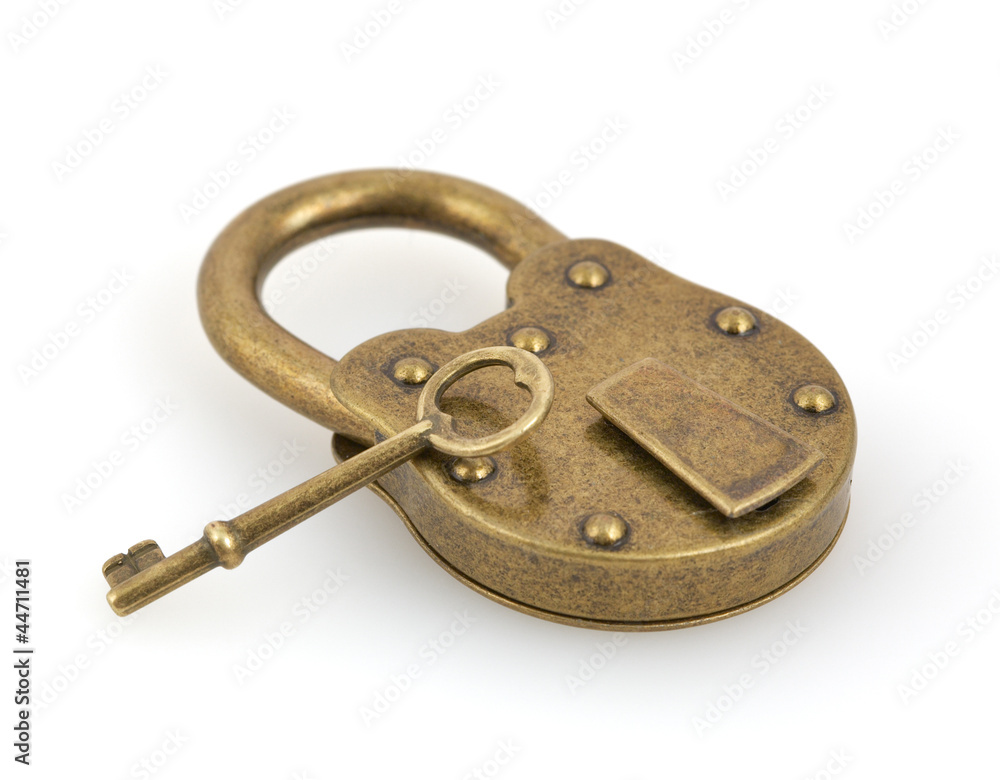 Padlock and key isolated on white background with clipping path