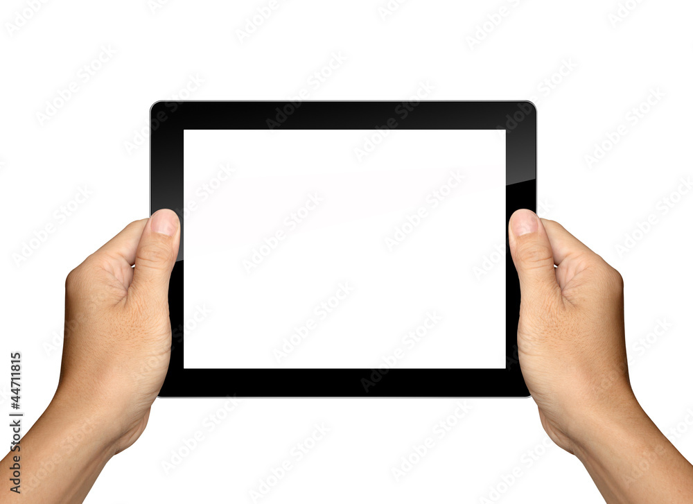 hands are holding and point on white Tablet PC Isolated hands are holding and point on white Tablet PC Isolated