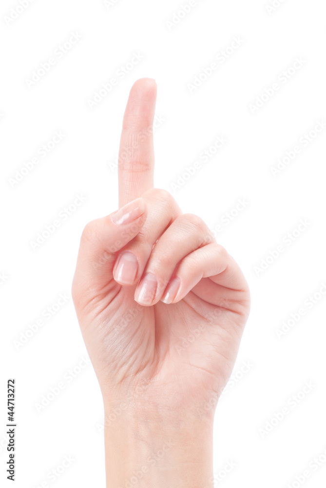Hand with index finger, isolated on a white background Hand with index finger, isolated on a white background