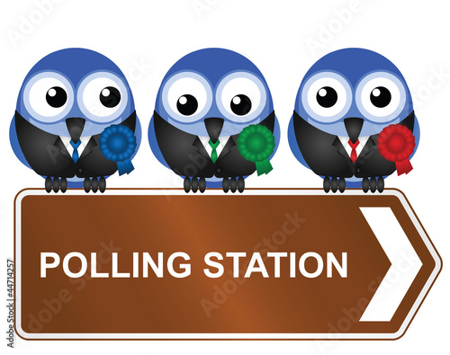 Comical polling station sign