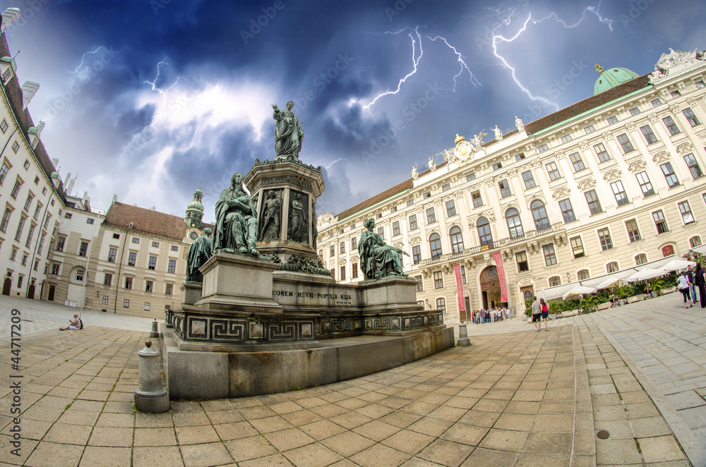 Kaiser Franz I statue in Hofburg - Vienna, Fisheye view