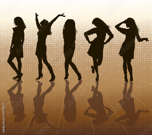 Silhouettes of females on abstract background