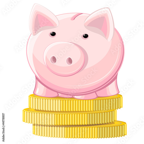 Piggy bank and coins