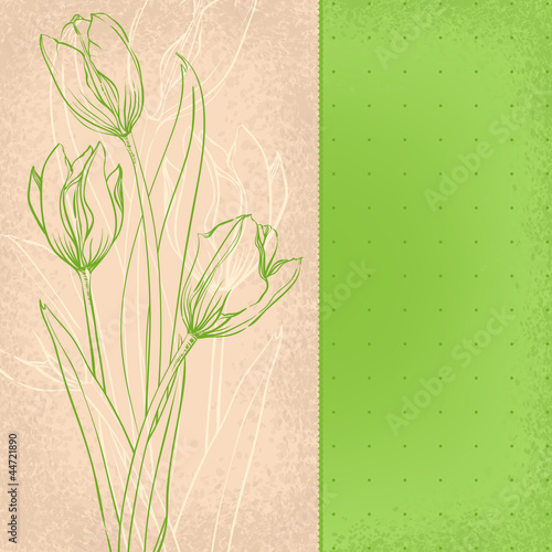 graphic green tulips on old paper