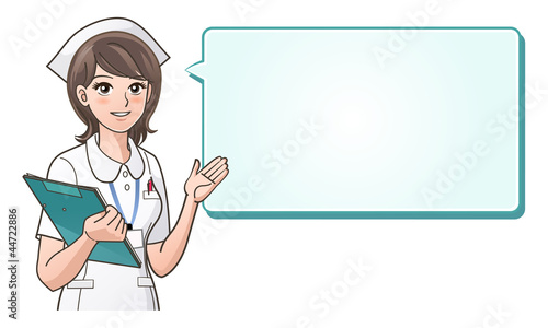 Young cute nurse  with  a speech bubble
